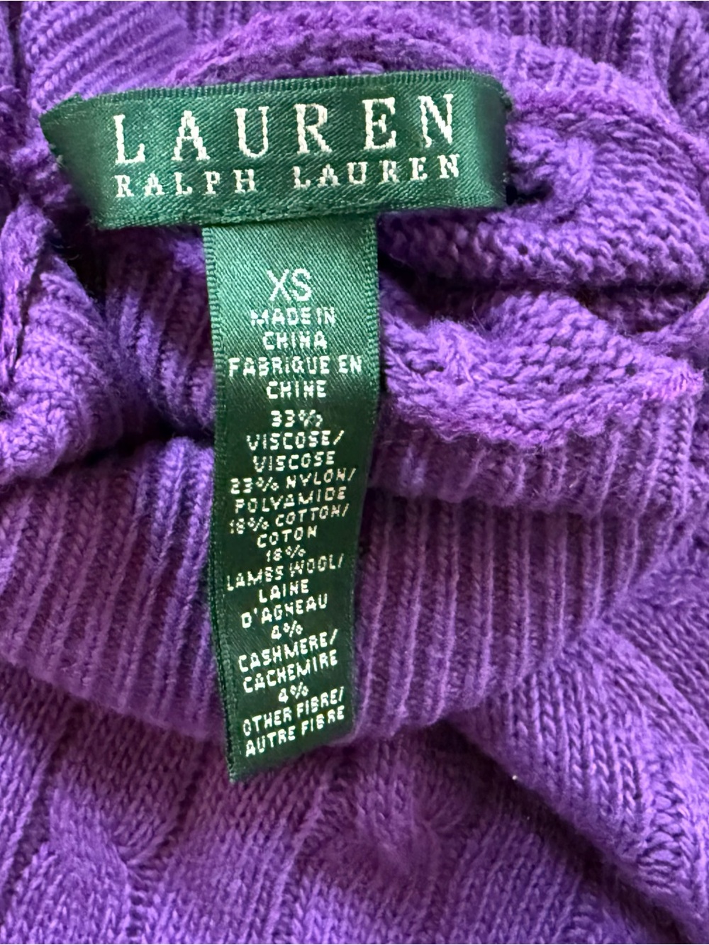 Lauren Ralph Lauren Purple Cable Knit Turtleneck XS - Picture 3 of 6